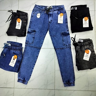 Jeans are a type of pants traditionally made from denim (a kind of cotton fabric). The word most commonly refers to denim blue jeans. Jeans can be other colors, but they're most commonly blue. The defining feature of most jeans is that they're made out of some kind of denim or denim-like fabric.